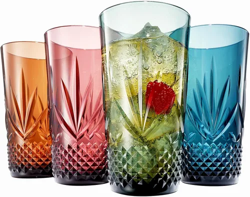 Miniatura 10 de Vasos irrompibles de plástico Tritan para cóctel, whisky, agua y vino Juego de 4 vasos Rocas reutilizables a la antigua, colores pastel Tenue