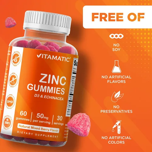 Miniatura 4 de Vitamatic Gomitas de zinc de 50 mg - 60 gomitas veganas - Sin gluten - Paquete de 2