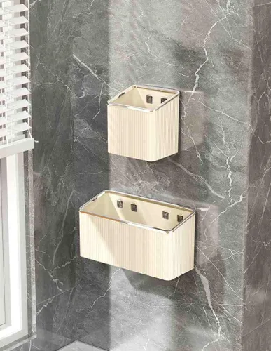 Miniatura 3 de Estantes flotantes, organizador de almacenamiento de plástico adhesivo montado en la pared, sin perforaciones, contenedores de almacenamiento