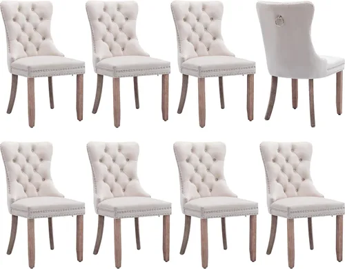 Miniatura 17 de Juego de 2 sillas de comedor modernas, sillas de comedor tapizadas acolchadas con patas de madera maciza, silla de cocina de tela de lino beige