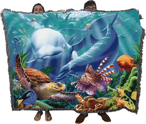 Miniatura 14 de Pure Country Weavers JL Moby Dick Cobija por Jerry LoFaro - Tapiz clásico de regalo de ballena oceánica tejida de algodón, fabricada en los Estados