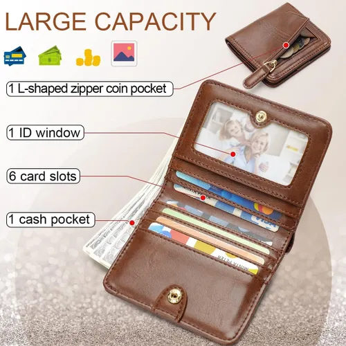 Miniatura 2 de APHISON Billetera para mujer, delgada y pequeña, cartera RFID para mujer, 01A125café, Moda