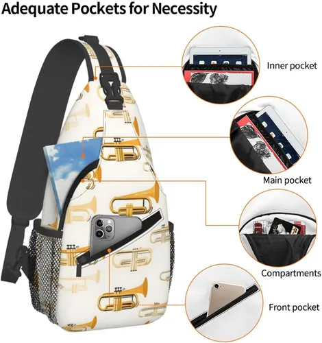 Miniatura 4 de Small Crossbody Bags for Women Men - Vintage Yellow Saxophone Print Adjustable Shoulder Bag Fanny Packs Belt Sling Bag Crossbody Purses Backpack for