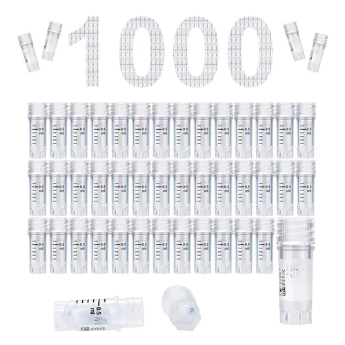 Miniatura 55 de Cryoviales de 0.0 fl oz, 25Pcs Cryotubes con código de barras lateral, frascos de esterilización con rosca externa, tubos de muestra con tapas Azul