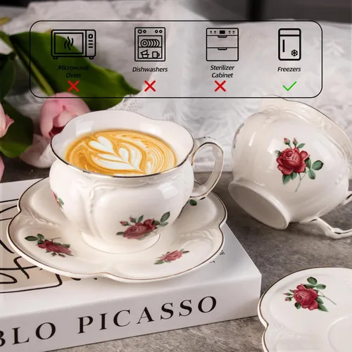 Miniatura 3 de KAMMAK - Juego de 2 tazas de té y platillos, tazas de café de porcelana, tazas de espresso apilables de 6.8 onzas, demitasses de cerámica para café