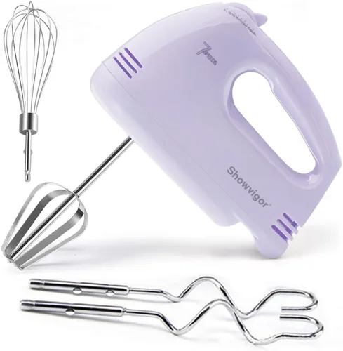 Batidora de mano eléctrica portátil - Mezclador de cocina de 7 velocidades con 5 accesorios de acero inoxidable, batidor, batidor de alimentos para