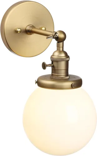 Miniatura 8 de Pathson Aplique de pared cableado con globo blanco, luz de tocador de baño de latón con interruptor de encendido y apagado, lámparas de pared