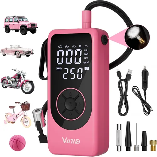 Miniatura 10 de Vinid Compresor de aire inalámbrico, inflador de neumáticos portátil de 75 W con medidor de presión digital, apagado automático, inflado rápido