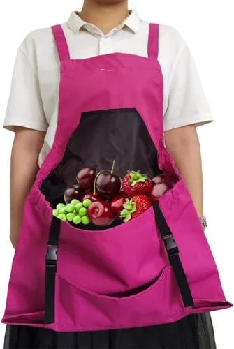 Miniatura 8 de Taoke Delantal de jardinería Oxford impermeable con bolsillos, con correa ajustable y bolsillo para cosecha, regalo para mujeres/hombres Rosa Rojo