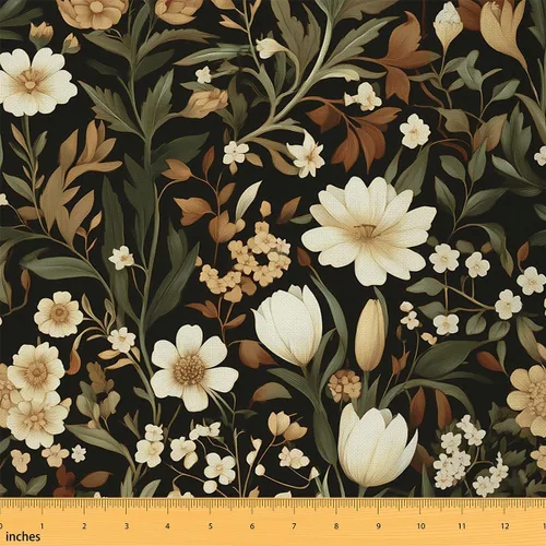 Rustic Flowers Indoor Outdoor Fabric,Retro Floral Soft Flannel Polyester No Stretch Farmhouse Style Crafts & Sewing Supplies DIY Fabrics,1 Yard