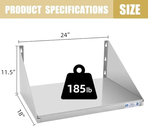 Miniatura 3 de Hally Estante de acero inoxidable para microondas, 18 x 24 pulgadas, 185 libras, NSF comercial de metal resistente para montaje en pared, estantería