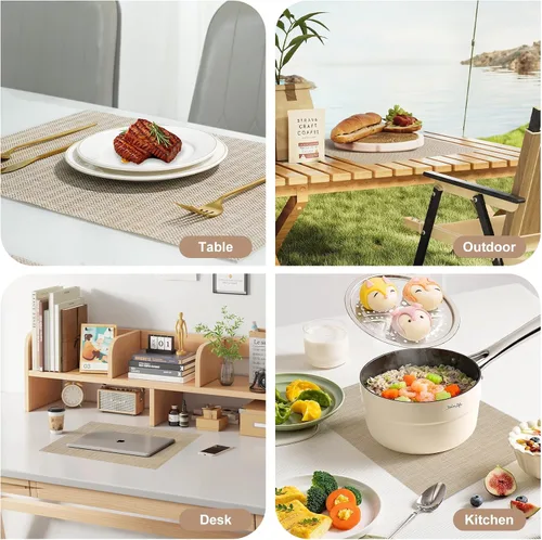 Miniatura 7 de Juego de 6 manteles individuales, antideslizantes, tejido de PVC, fáciles de limpiar, resistentes al calor, para cocina, comedor, decoración Beige