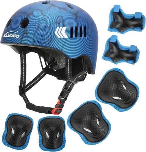 Miniatura 11 de KAMUGO - Juego de cascos de bicicleta para niños, casco ajustable para niños de 2 a 8 años, niños y niñas, con equipo de protección deportiva, Rosa