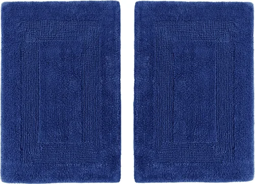 Miniatura 22 de COTTON CRAFT Lujosas alfombras de baño, juego de 2 alfombrillas reversibles y pesadas para suelo de baño, bañera y ducha, tapete de algodón puro