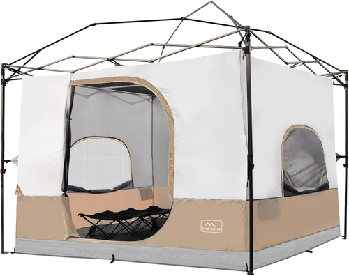 KAMPKEEPER Tienda de campaña interior para toldo emergente, convierte el toldo de patas rectas de 10'x10' en una tienda de campaña–Techo Caqui
