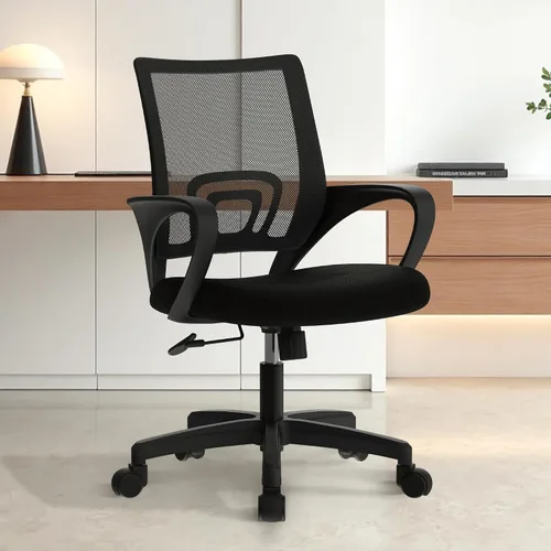 Miniatura 8 de ETONEX Silla de oficina con cojín ergonómico de respaldo medio, soporte lumbar, ajustable, giratoria, silla de escritorio para videojuegos, cómoda