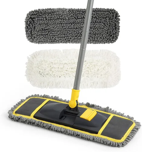Yocada Trapeador de polvo para limpieza de suelos con 2 almohadillas diferentes para mopa (en total) húmedo y seco para madera dura, cerámica,
