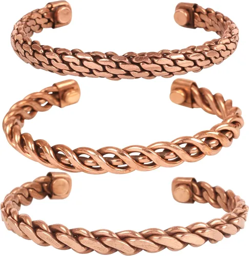 Miniatura 9 de Pulseras de cobre Touchstone regalo para hombres y mujeres joyería magnética 100% pura y sólida ajustable juego de pulseras hechas a mano