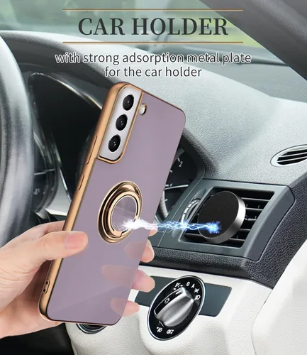 Miniatura 5 de Compatible para Samsung Galaxy S22 Funda con Soporte de Anillo Kickstand [con Magnético] TPU Suave Resistente a Golpes Electrochapado Funda Púrpura