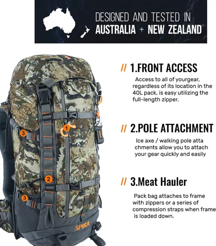 Miniatura 5 de SPIKA Mochila de caza con marco interno, mochila de senderismo impermeable para extensible, 40L + 80L + capacidad