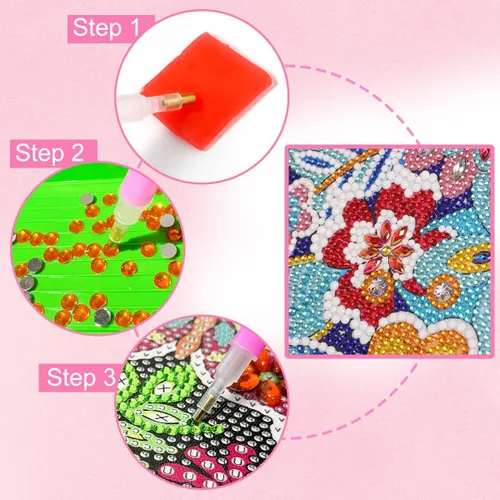 Miniatura 4 de ZUYUSUT Kits de pintura de diamantes de flores para niños con marco de madera para niñas, manualidades, diamantes de imitación por números, kits