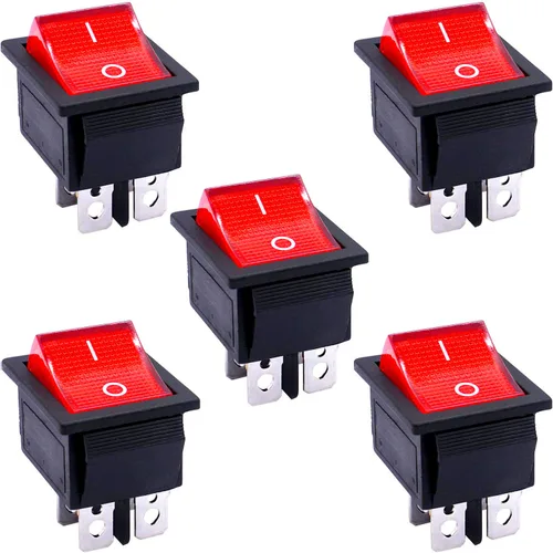 Taiss 5 interruptores basculantes DPST ON/OFF de 4 pines 2 posiciones 16A 250VAC/20A 125VAC con luz roja iluminada interruptor de palanca basculante