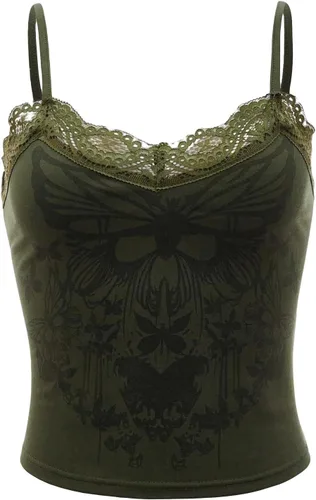 SOLY HUX Women's Y2k Gothic Lace Trim Cami Crop Top Sleeveless Sexy Tank Tops Camisole Clubwear Outfit