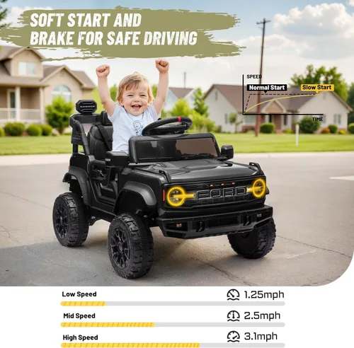 Miniatura 6 de YOFE Juguete de batería de 12V para niños, Ford Bronco Raptor Coche eléctrico para niños con control remoto para padres, camioneta con batería