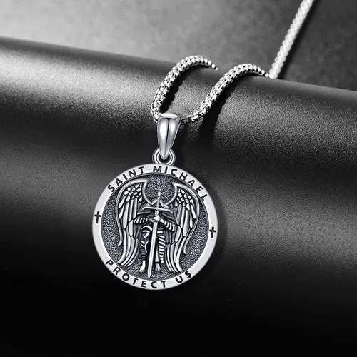 Miniatura 3 de Aniu Collar de plata de ley S925, San Miguel, San Cristóbal, San Benito, San Juda, Crucifijo de Jesús, San Uriel, Arcángel Rafael, San Patricio, San