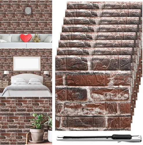 Miniatura 12 de Tinlade 30 piezas 28.81 pies cuadrados Paneles de pared 3D para despegar y pegar, papel tapiz de ladrillo de espuma autoadhesivo, paneles de pared