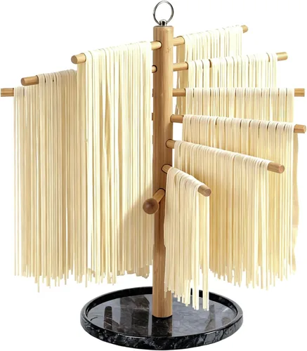 Rejilla de secado de pasta plegable con varita de transferencia y 7 barras, fácil de transferir para secar pasta y cocinar, diseño de suspensión