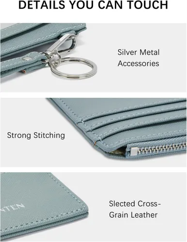 Miniatura 3 de BOSTANTEN Cartera pequeña para mujer, RFID, de piel, con bolsillo de cremallera, Azul