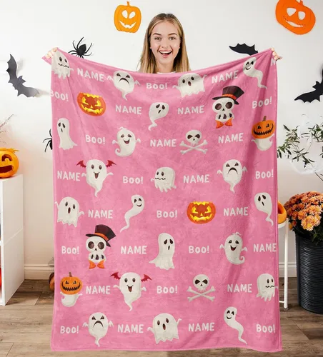 Miniatura 9 de Manta de Halloween personalizada con nombre, mantas de Halloween personalizadas para niños, Halloween personalizada para niños y niñas, bonita manta