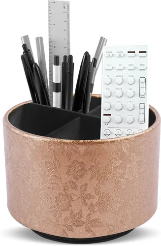 Miniatura 32 de lizimandu Organizador Redondo de Cuero para Suministros de Arte, Soporte para Control Remoto, Rotación de 360 Grados, Soporte Multifuncional