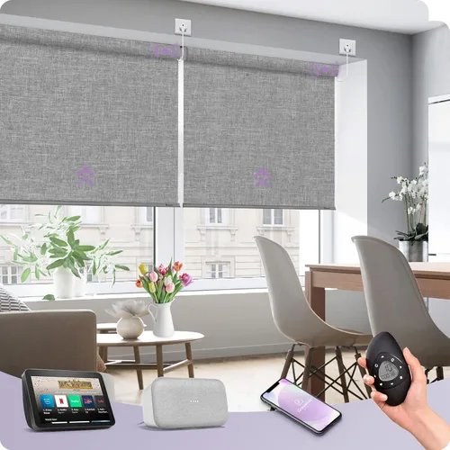 Miniatura 30 de Graywind Persiana enrollable motorizada funciona con Alexa Google, persianas inteligentes 100% opacas recargables con control remoto de motor