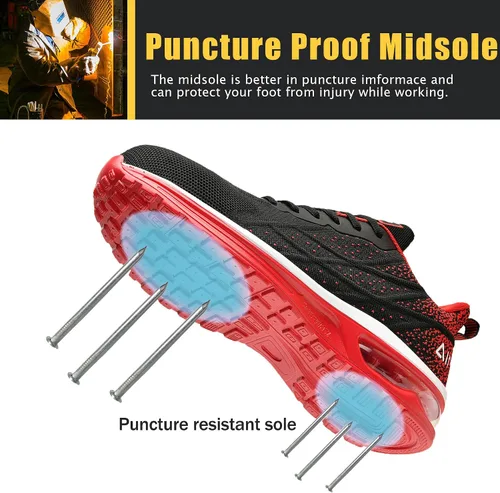 Miniatura 3 de HiHatide - Zapatos con punta de acero para hombre, zapatos de trabajo, zapatos de seguridad, con amortiguación de aire, ligeros, antideslizantes