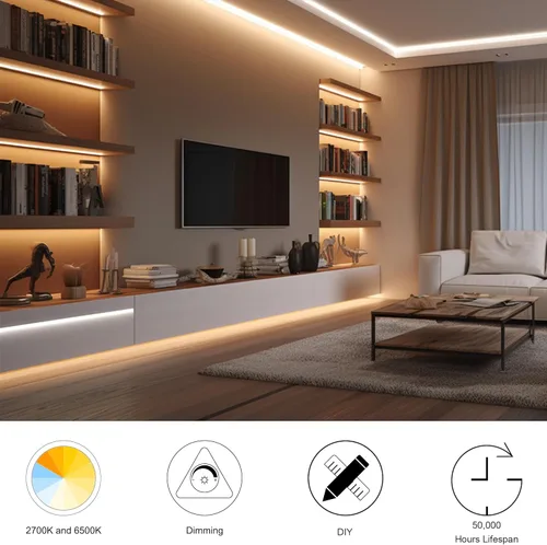 Miniatura 5 de AXMOTUT CCT Tira de luces LED COB, 65.6 pies Tira de luz LED blanca regulable 2700K-6500K 24V, tiras LED de alta densidad CRI 90+ con control remoto