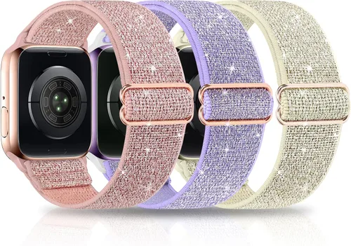 Miniatura 11 de Paquete de 3 bandas elásticas brillantes compatibles con Apple Watch Band de 1.99 pulgadas, 1.49 pulgadas, 1.57 pulgadas, 1.57 pulgadas, 1.61