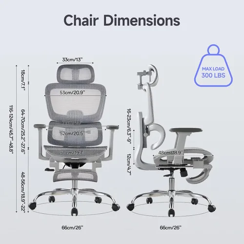 Miniatura 3 de Silla de oficina con reposapiés, silla ergonómica con reposacabezas 3D, silla de computadora con respaldo ajustable y reposabrazos 3D, silla de Gris