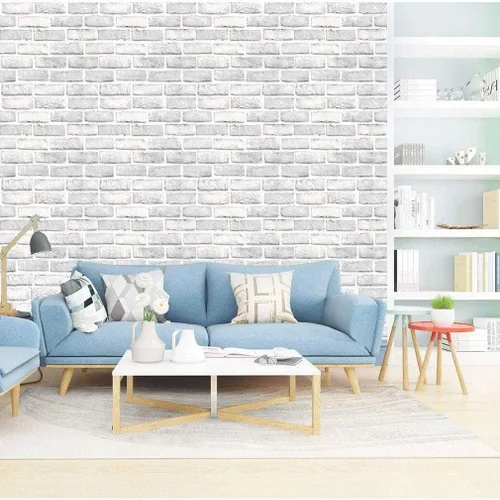 Miniatura 5 de Papel tapiz de ladrillo blanco y gris de 17.7 x 118 pulgadas, rollo autoadhesivo extraíble para decoración de sala de estar, dormitorio, pared