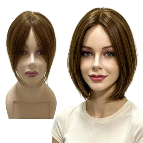 Miniatura 8 de Anemone Peluca de cabello humano con clip para mujer, 10 pulgadas, parte media, recto, extensiones de volumen para pérdida de cabello suave (negro)
