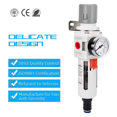 Miniatura 6 de NANPU Regulador de filtro de aire comprimido NPT de 1/2 pulgada combinado a cuestas, drenaje automático, elemento de latón de 5 micrones, cuenco