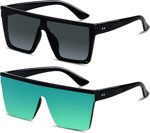 LYZOIT Lentes de sol cuadrados de gran tamaño para mujeres y hombres, parte superior plana grande, protección UV, sombras sin montura