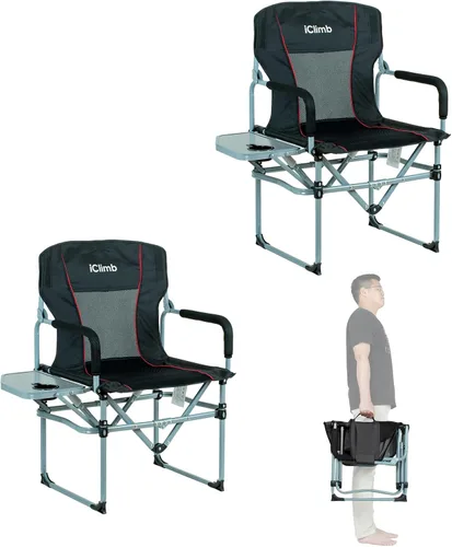 Miniatura 12 de iClimb Silla de malla plegable de camping compacta resistente con mesa auxiliar y asa