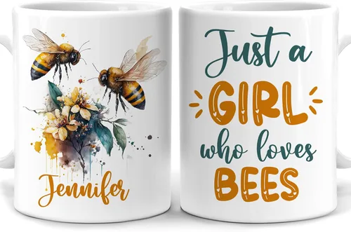 Hyturtle Regalos personalizados para amantes de las abejas, taza de café de cerámica con nombre personalizado de 11 onzas, idea de regalos lindos