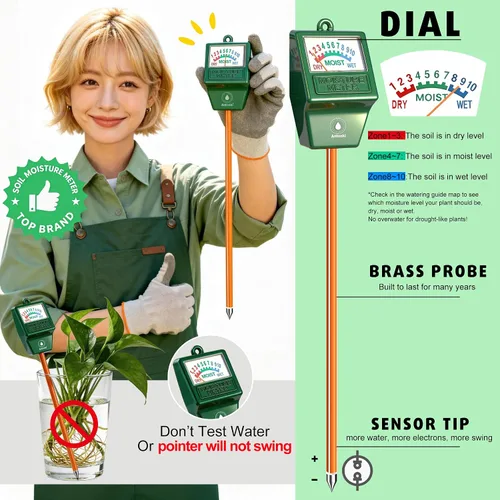 Miniatura 4 de Antonki Paquete de 2 medidores de humedad del suelo, medidor de agua para plantas de jardinería, agricultura, probador de suelo, sensor higrómetro