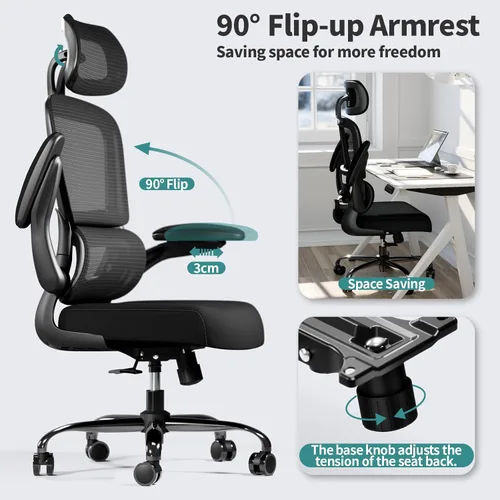 Miniatura 5 de TRALT Silla de oficina ergonómica de escritorio, 330 libras, sillas de escritorio de oficina de malla para el hogar con ruedas, cómodas sillas
