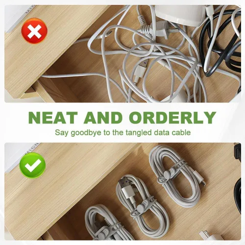 Miniatura 2 de Bridas de silicona reutilizables, organizador de cables de datos y correas de gestión de cables, envoltura elástica para cables, cargador