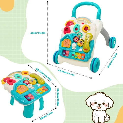 Miniatura 2 de Caminante de aprendizaje sentado a pie 3 en 1 Baby Walker Centro de actividades de educación temprana con diseño de peso, sonidos y teléfono Azul