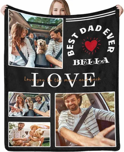 Miniatura 8 de Regalo para papá de hija manta personalizada con fotos, manta suave personalizada, regalo de cumpleaños para papá, manta del mejor papá del mundo